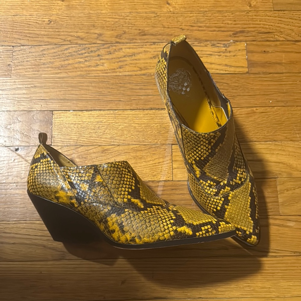 Vince Camuto Yellow Snake Print Ankle Boots